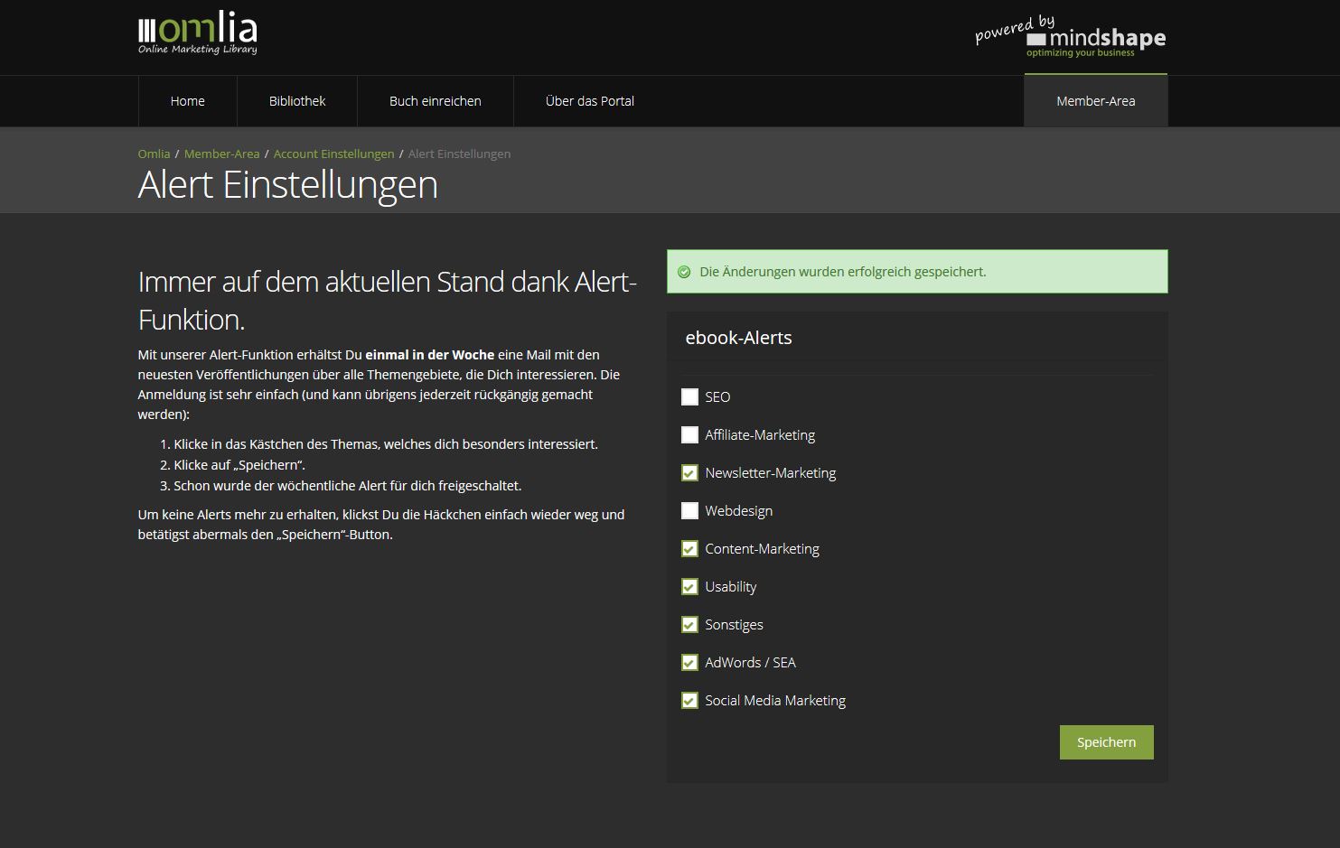 Mit der Alert-Funktion werden Sie einmal in der Woche über die neuesten Veröffentlichungen informiert