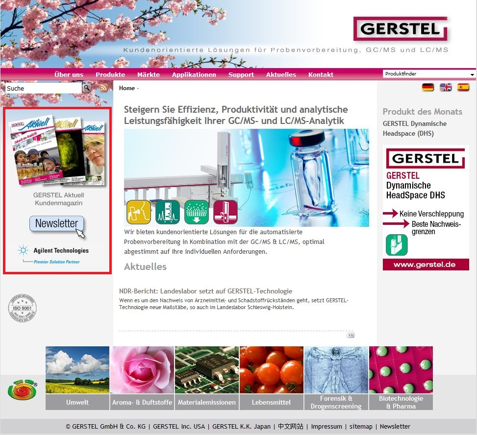 Gerstel Newsletter-Anmeldung auf der Startseite