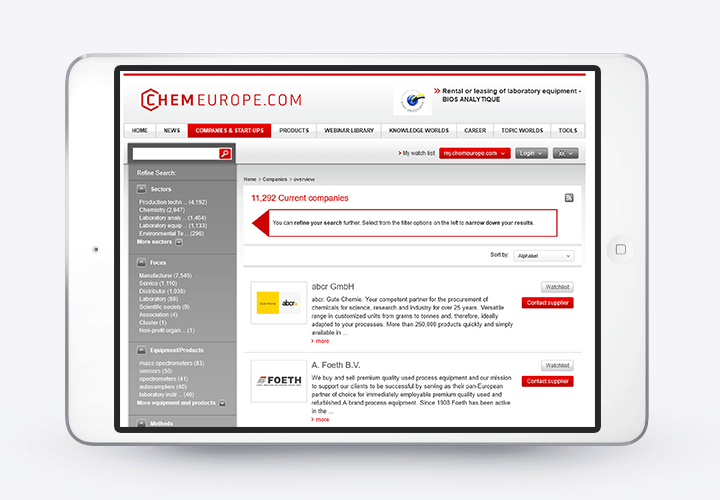More than 11,000 companies feature in the CHEMIE.DE business directory
